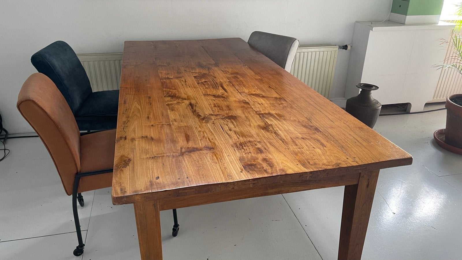 Massief teakhouten eettafel met twee lades, Ophalen