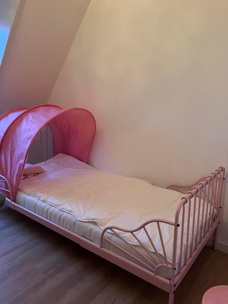 vidaXL Eenpersoonsbed roze met roze bedtent, 70 tot 85 cm, Ophalen of Verzenden, Zo goed als nieuw, Matras