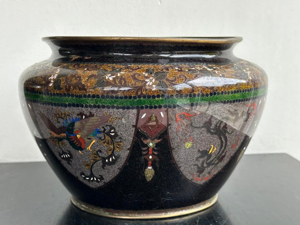 Grote cache pot Aziatisch cloisonne 19 eeuw 19/16 cm H, Ophalen of Verzenden