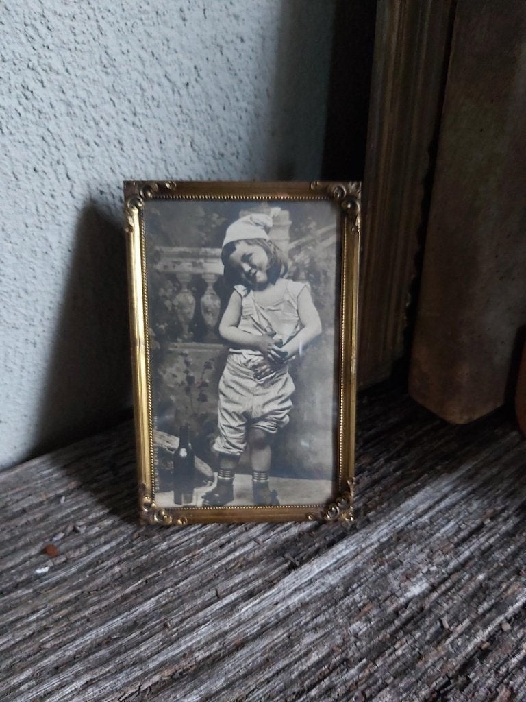 Schattig vintage deens fotolijstje randafwerking & bol glas, Ophalen of Verzenden