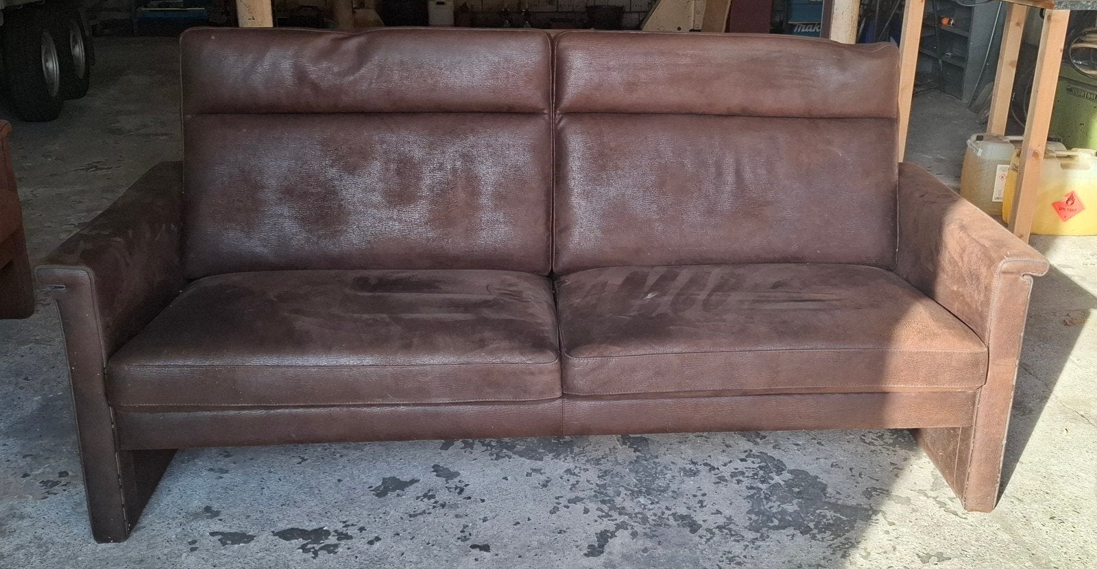 Donkerbruine 2x 2,5-zits bank, Ophalen, Gebruikt, Driepersoons, 75 tot 100 cm