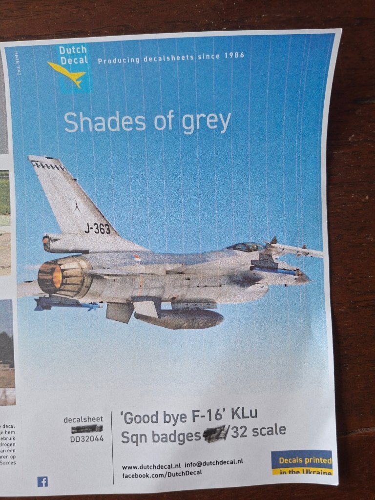 Dutch Decal  DD32044 F-16 KLu Sqn badges shades of grey 1:32, Overige merken, Nieuw, Ophalen of Verzenden, Groter dan 1:72