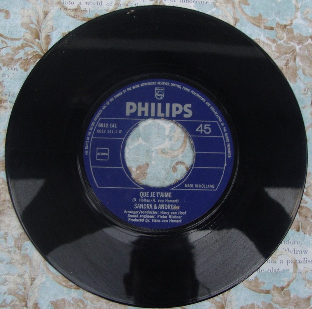 Sandra & Andres - Que Je T'Aime (Philips 45 toeren single), Cd's en Dvd's, Vinyl Singles, Gebruikt, 7 inch, Ophalen of Verzenden