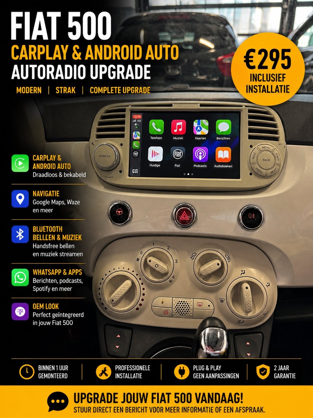 CarPlay & Android Auto Autoradio Upgrade voor Fiat 500, Ophalen of Verzenden, Nieuw