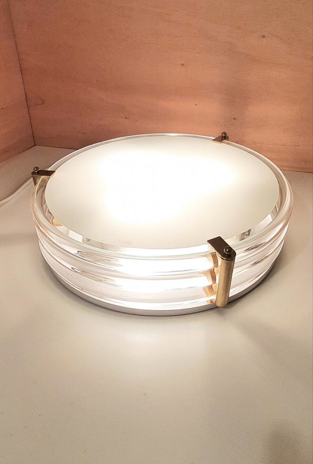 Zeldzame plafondlamp hollywood regency stijl,beschrijving, Ophalen of Verzenden, Zo goed als nieuw, Glas, Plafondlamp
