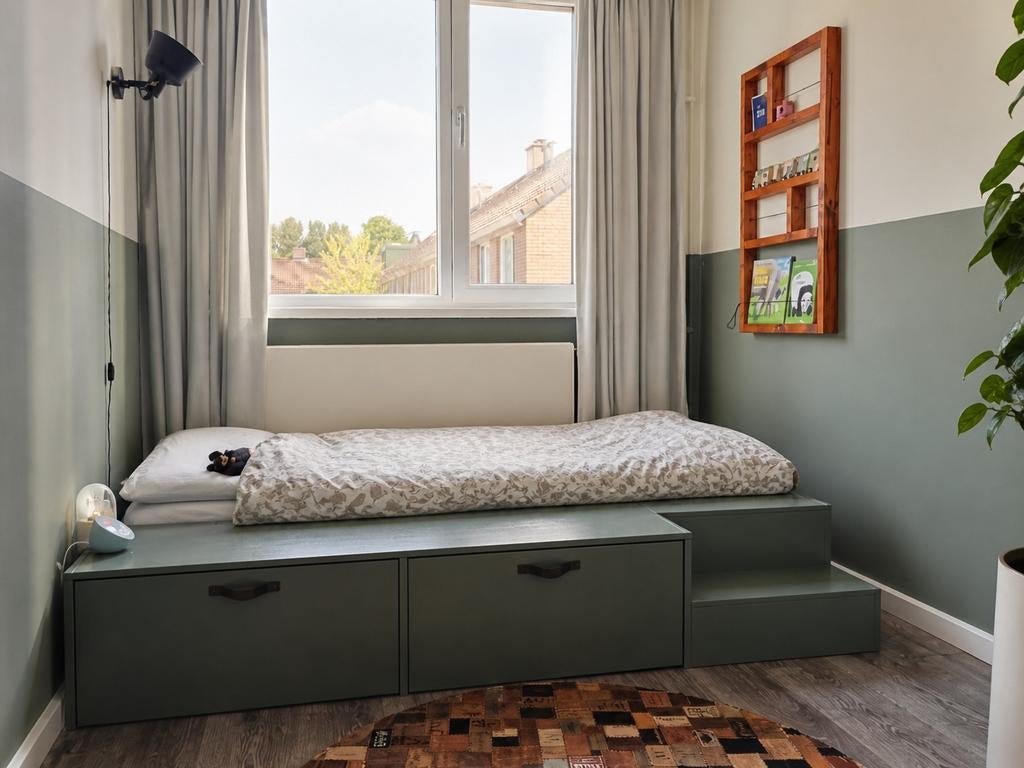 VT Wonen Stage bed groen met lades 80x200 cm, Ophalen, Gebruikt, Eenpersoons, 80 cm
