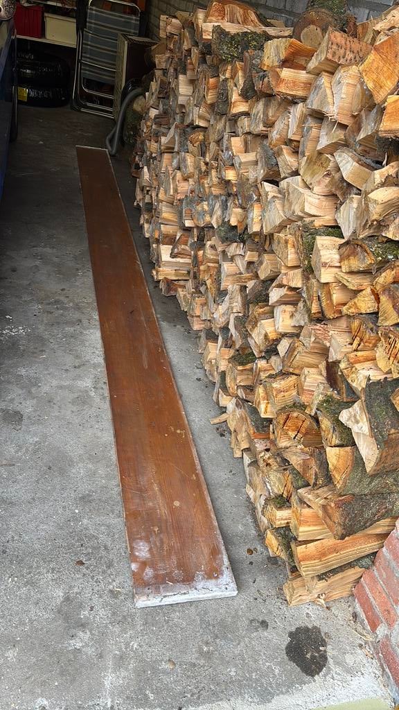 massief houten plank: 3,57m lang!, Tuin en Terras, Palen, Balken en Planken, Ophalen, Gebruikt, 250 cm of meer, Planken