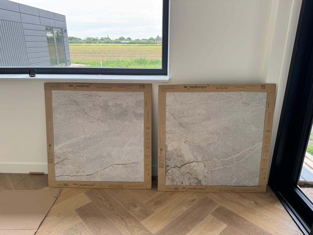 Tegels Cicogres 100x100 2x  beige beton-marmerlook, Doe-het-zelf en Verbouw, Tegels, Ophalen, 60 cm of meer, Nieuw, Minder dan 5 m²