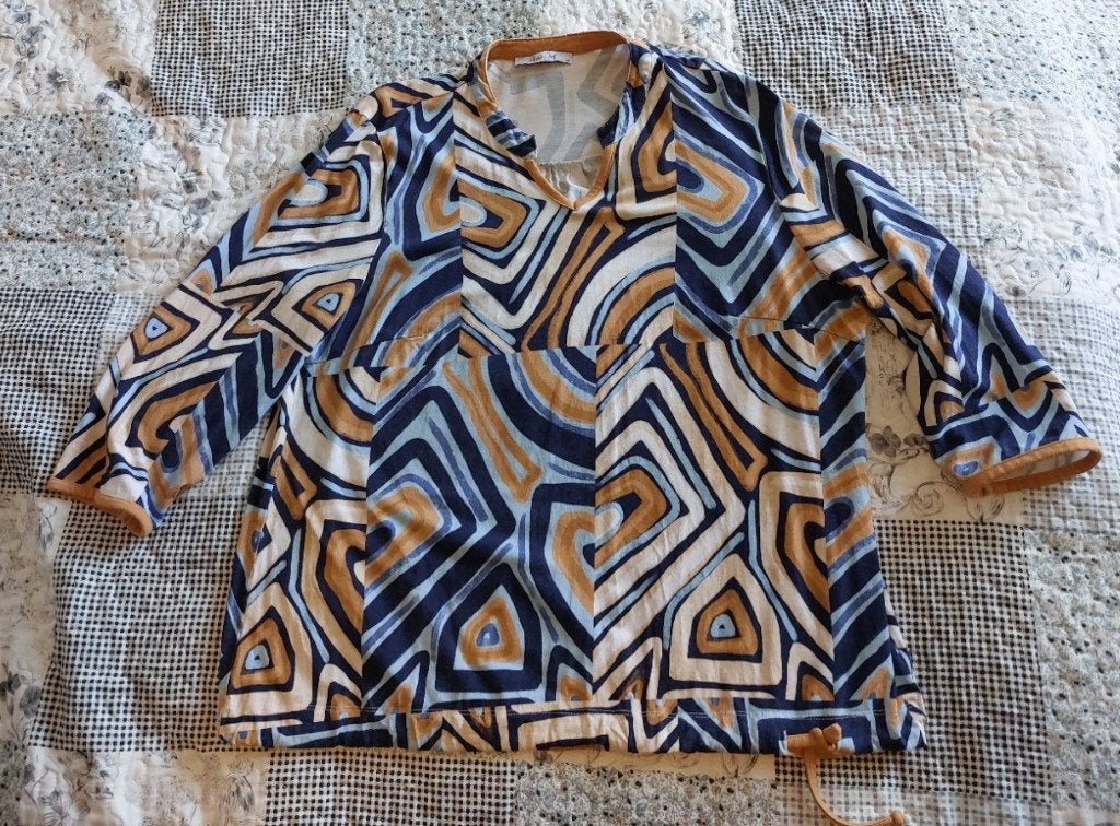 Shirt Blouson maat 46 Anne-Jet Blauw Bruin Ecru 3 kwart mouw, Kleding | Dames, Blauw, Maat 46/48 (XL) of groter, Zo goed als nieuw