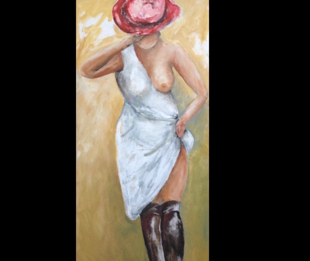 Impressionistische schilderij van vrouw met rode hoed, Ophalen, Overige materialen, Olieverf, Figuren