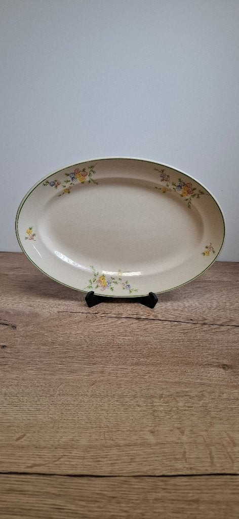 Brocante serveerschaal met viooltjes (30,5 cm) - Vintage, Ophalen of Verzenden