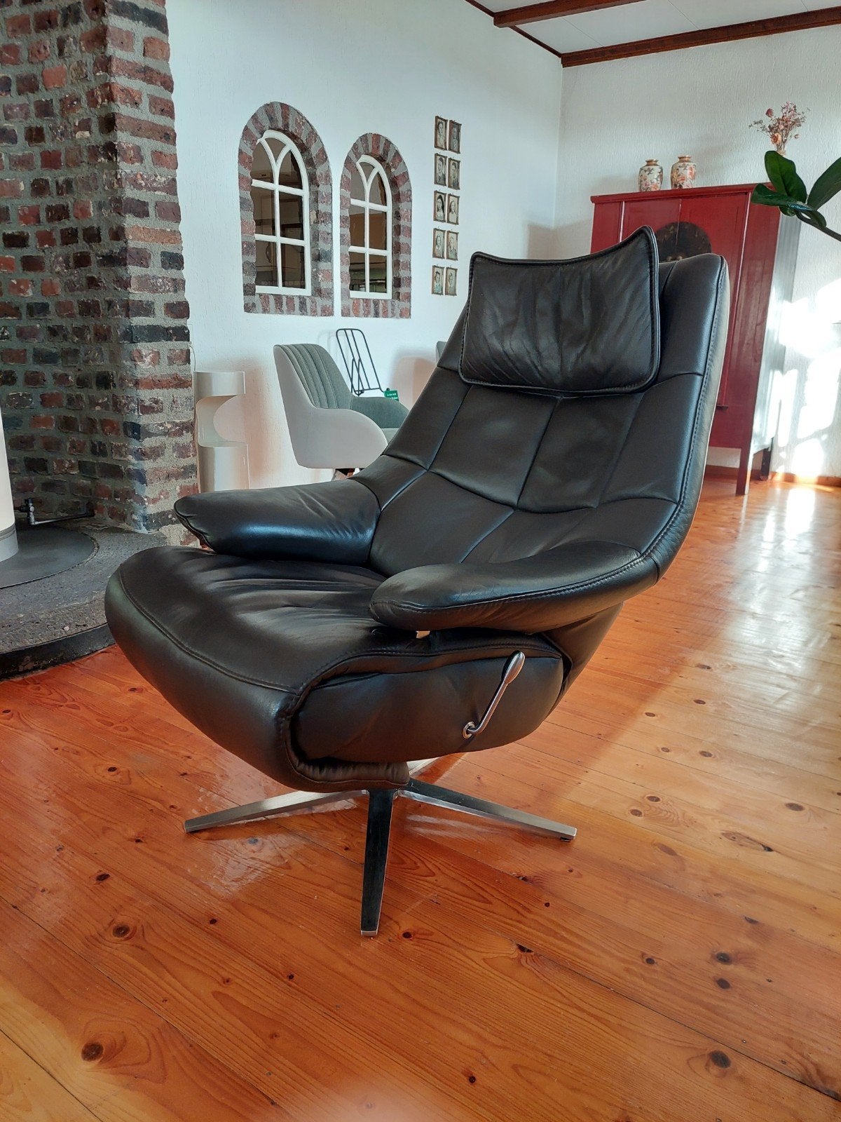 Leren Relaxfauteuil - Zwart, Ophalen, Modern, Comfortabel, Gebruikt, Zwart