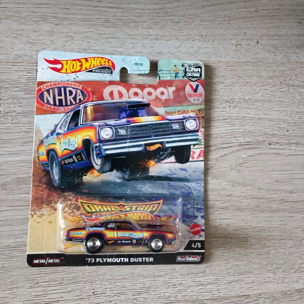 Hot wheels 73 Plymouth Duster premium car culture drag strip, Ophalen of Verzenden, Nieuw, Auto