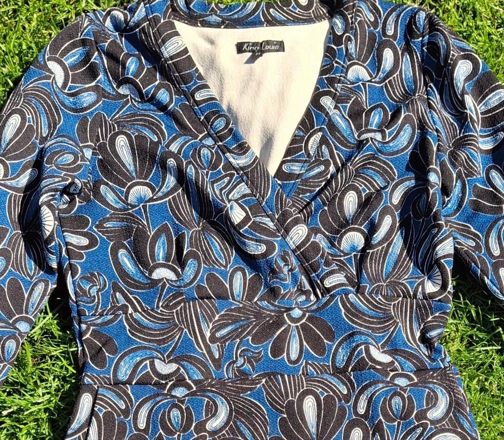 King Louie Jurk Maat M bloemen, Maat 38/40 (M), Blauw, Ophalen of Verzenden, Zo goed als nieuw
