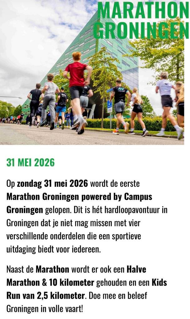 Startbewijs Marathon Groningen 31 mei, Sport en Fitness, Loopsport en Atletiek, Ophalen of Verzenden