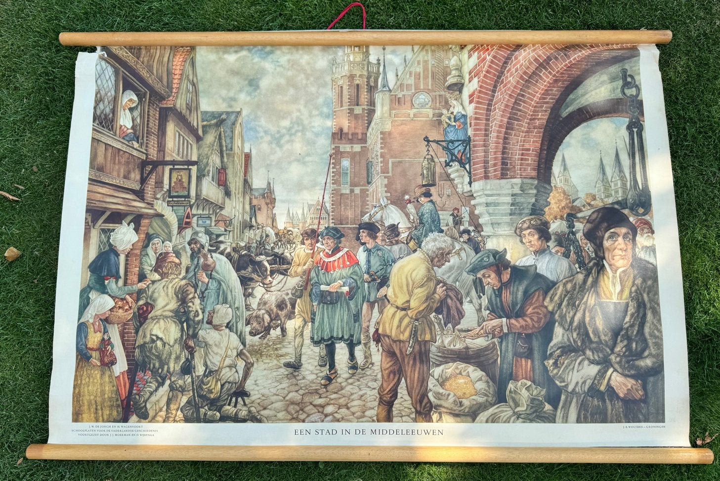 Vintage wandkaart: Een stad in de Middeleeuwen, Ophalen of Verzenden, Geschiedenis