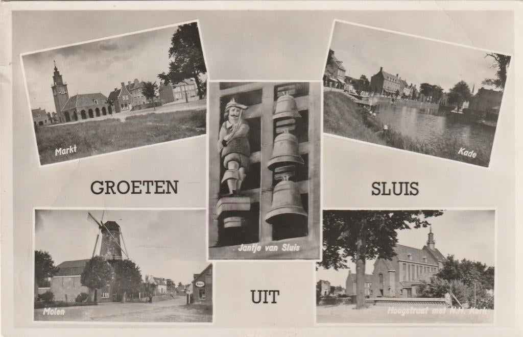 SLUIS Markt Molen Jantje Kade Kerk Groeten, Verzenden, 1940 tot 1960, Gelopen, Zeeland
