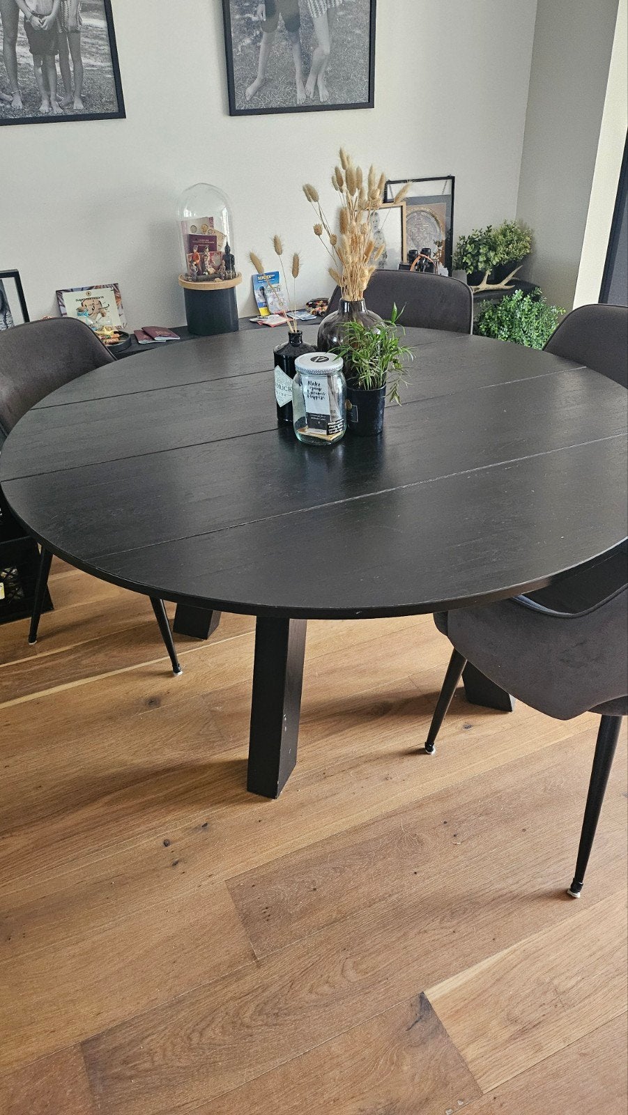Woood Rhonda eiken eettafel 150cm rond zwart, Ophalen, Gebruikt, Modern, industrieel, 150 tot 200 cm