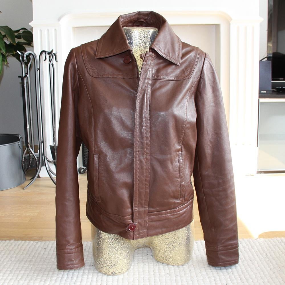 Leren Sarah Kelly Jas (Maat 42) € 65,-, Sarah Kelly, Bruin, Maat 42/44 (L), Ophalen of Verzenden