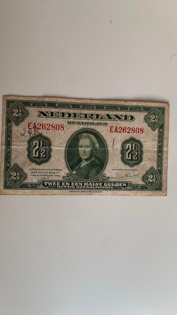 2,5 gulden 1943, Ophalen of Verzenden, 2½ gulden, Los biljet