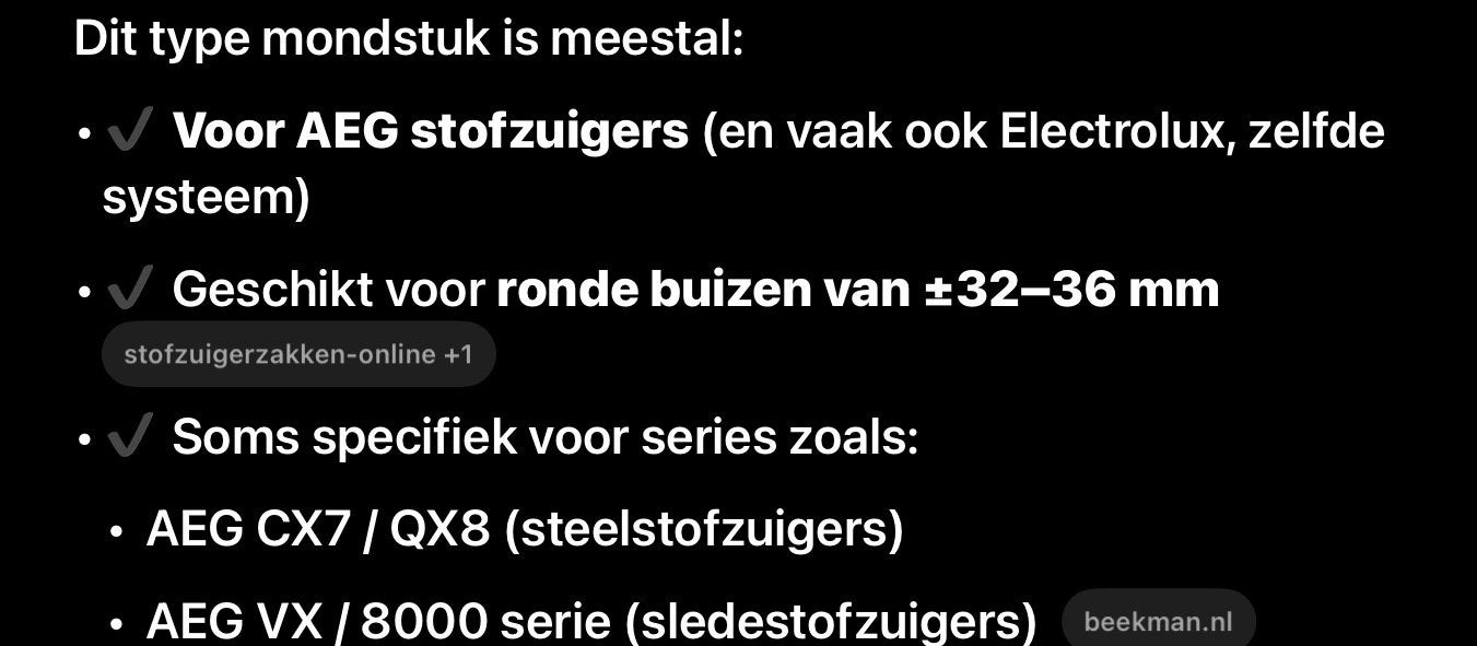 Mondstukken voor AEG CX7/QX8 Steelstofzuiger, Ophalen, Nieuw, Reservoir, 1200 tot 1600 watt