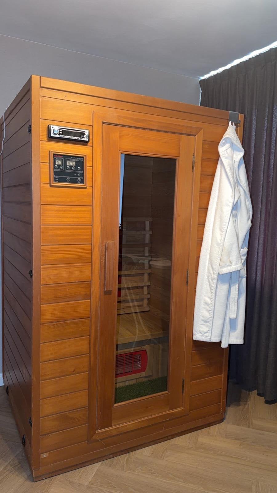 Tweepersoons infrarood sauna – Compact en compleet, Sport en Fitness, Sauna, Ophalen, Gebruikt, Infrarood, Complete sauna