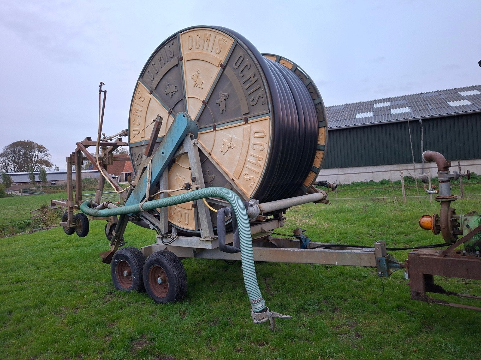 Ocmis beregeningshaspel 400m slang met pomp, Ophalen, Akkerbouw, Beregening en Drainage