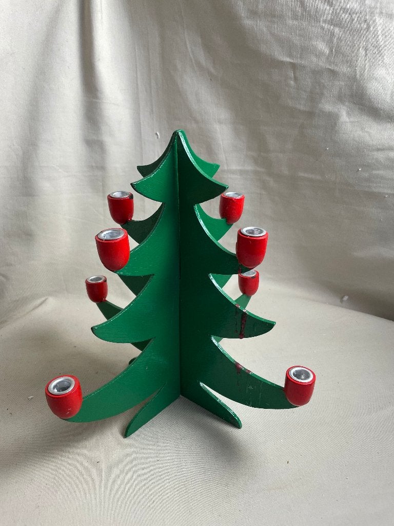 Vintage houten kerstboompje met 8 kaarsenhouders., Diversen, Ophalen of Verzenden, Gebruikt