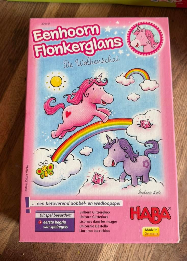 HABA eenhoorn flonkerglans bordspel, Hobby en Vrije tijd, Gezelschapsspellen | Bordspellen, Ophalen, Zo goed als nieuw
