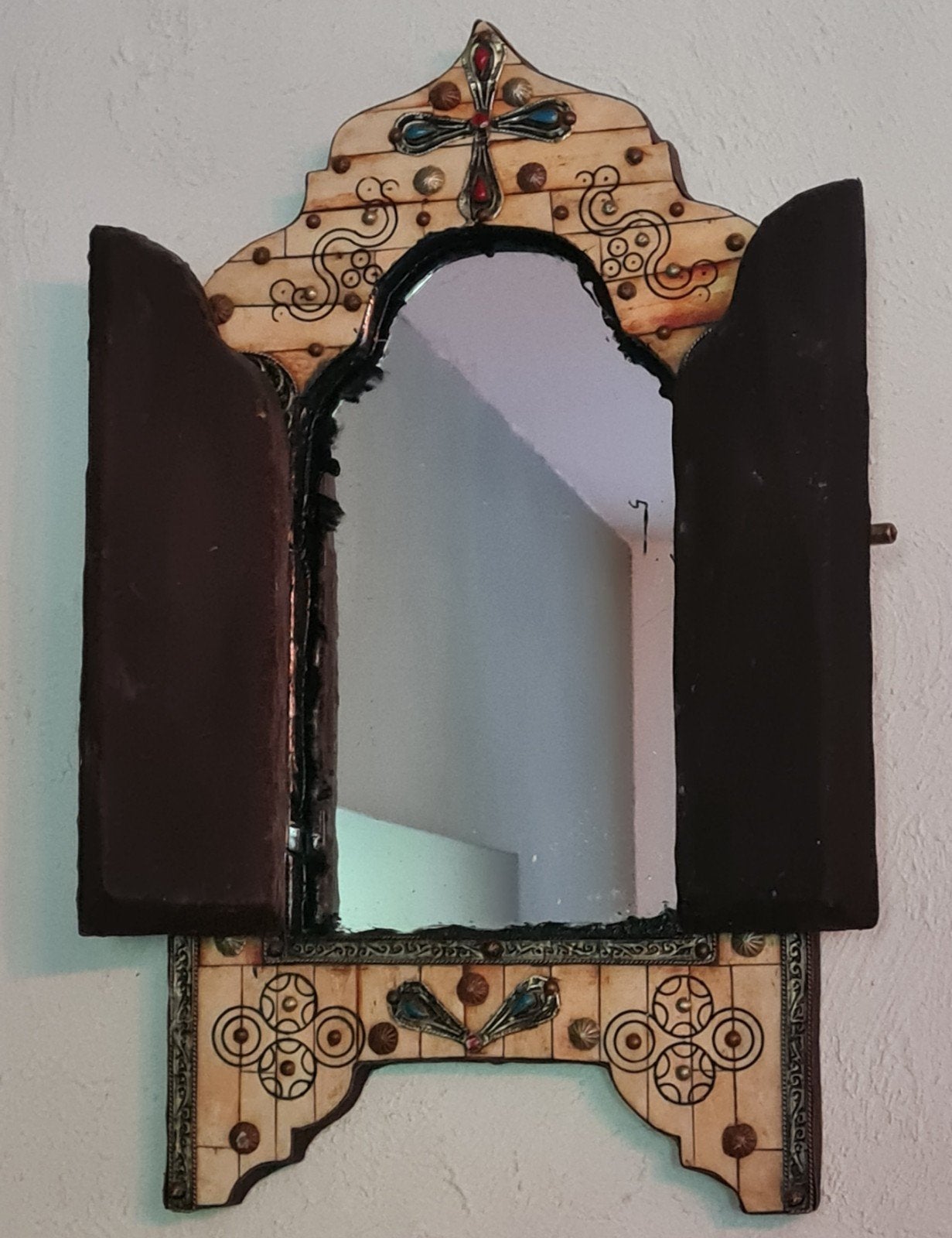 Boho/Oosterse wandspiegel/wandpaneel, Ophalen, Hout