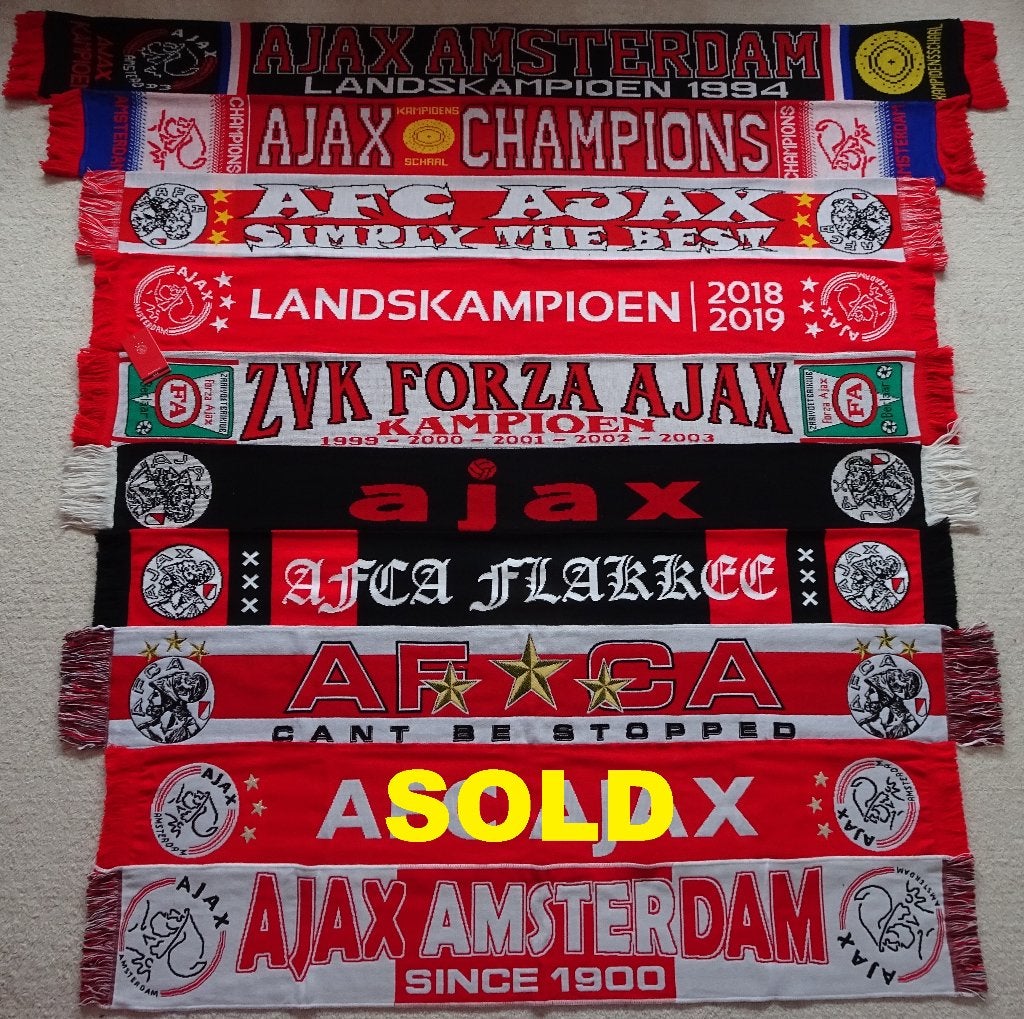 17 voetbalsjaals Ajax Amsterdam (inclusief wedstrijdsjaals), Ophalen of Verzenden, Nieuw, Ajax, Vaantje of Sjaal