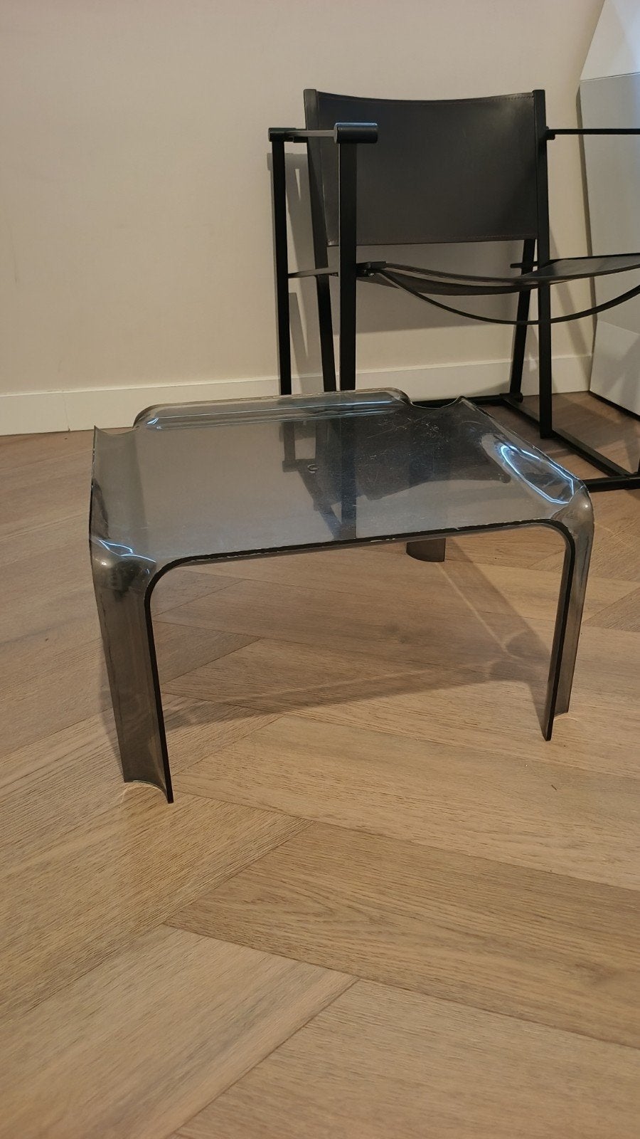 ARTIFORT 877 Pierre Paulin salontafel transparant smoke, Mid-century Modern, Designklassieker, Kunststof, Gebruikt, Ophalen of Verzenden