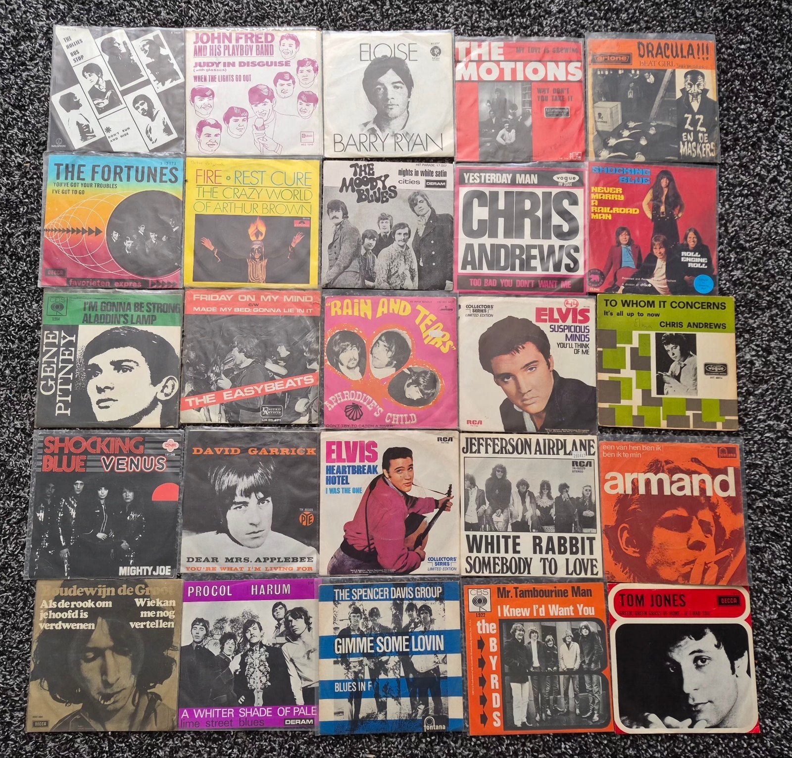 35x 60ties vinyl 7inch collectie elvis motions byrds, Cd's en Dvd's, Ophalen of Verzenden, Zo goed als nieuw, Pop