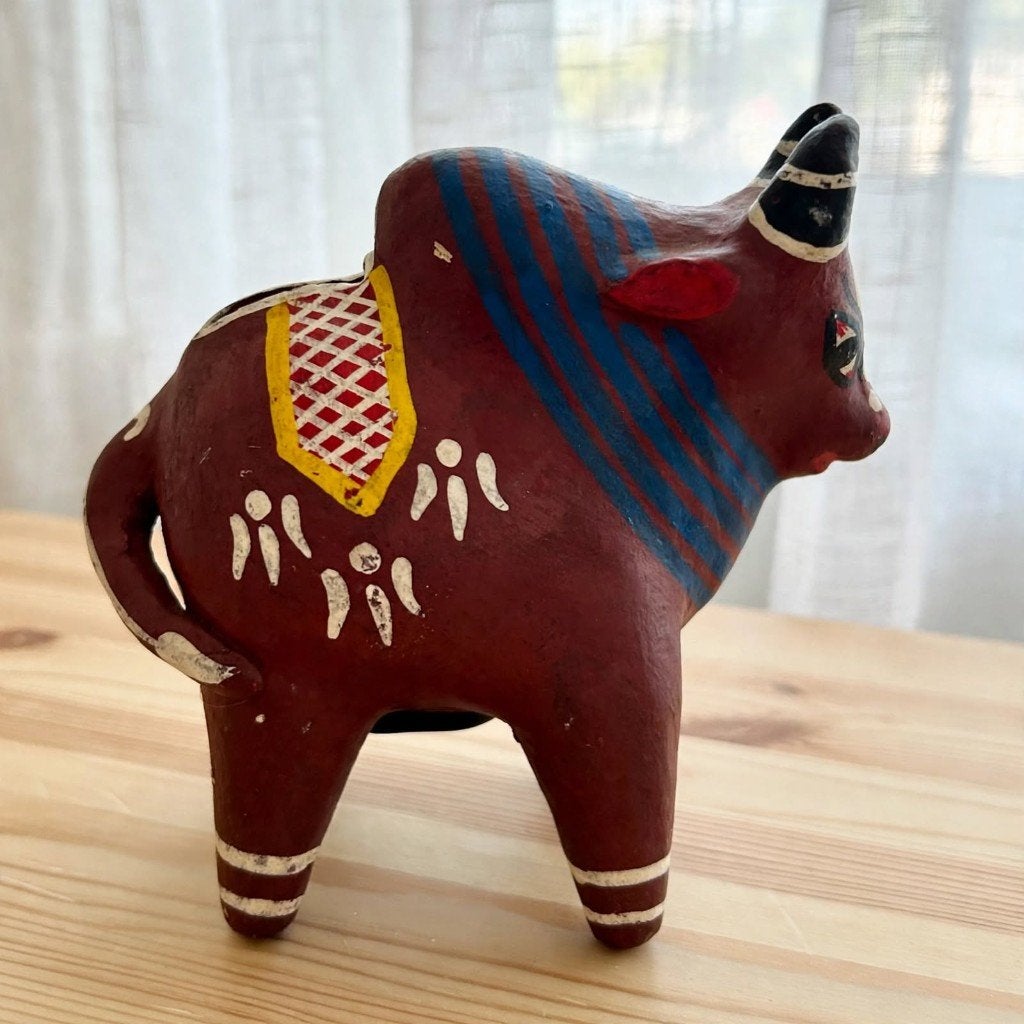 Vintage Nandi Stier Spaarpot - Terracotta Gullak, Verzamelen, Ophalen of Verzenden, Zo goed als nieuw, Steen, Aardewerk of Keramiek