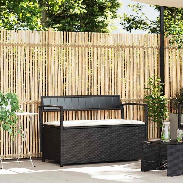 Tuinbank met kussen, zwart polyrotan nieuw in doos, Ophalen of Verzenden, Nieuw