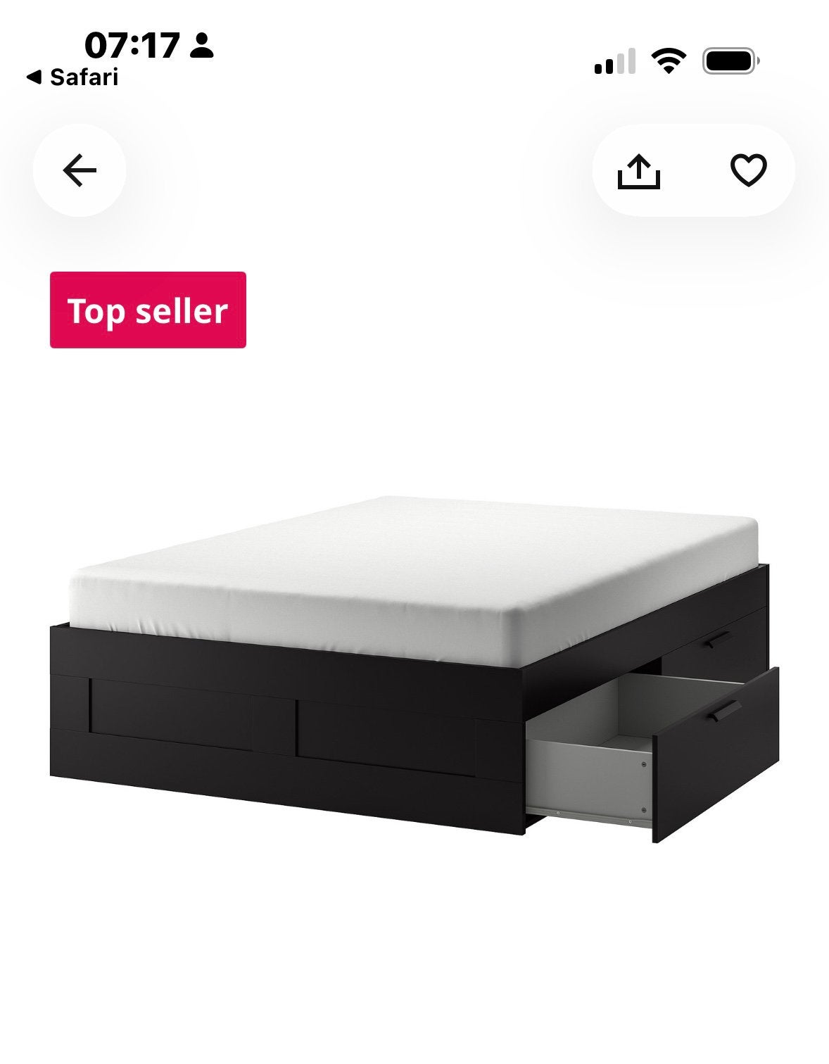 IKEA Brimnes bedframe met lades, zwart, 140x200 cm