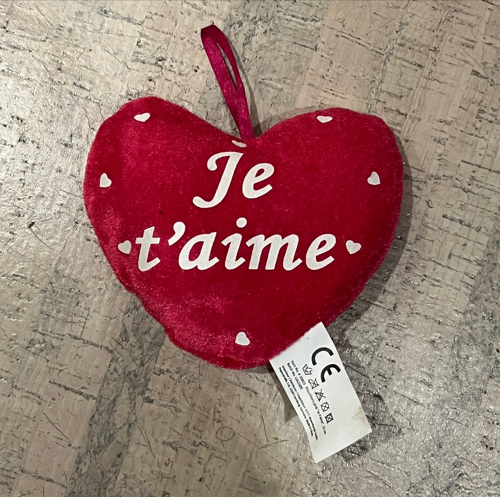 Pluche roze hartje knuffel 'Je t'aime' - 15 cm, Overige typen, Nieuw, Ophalen of Verzenden, Met label