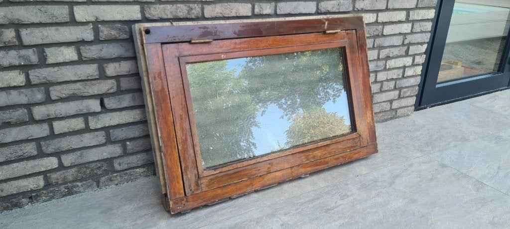 Hardhouten kozijn, Doe-het-zelf en Verbouw, Kozijnen en Schuifpuien, Gebruikt, Raamkozijn, Minder dan 75 cm, Inclusief glas