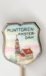 Munttoren Amsterdam vintage speld emaille, Verzenden, Zo goed als nieuw
