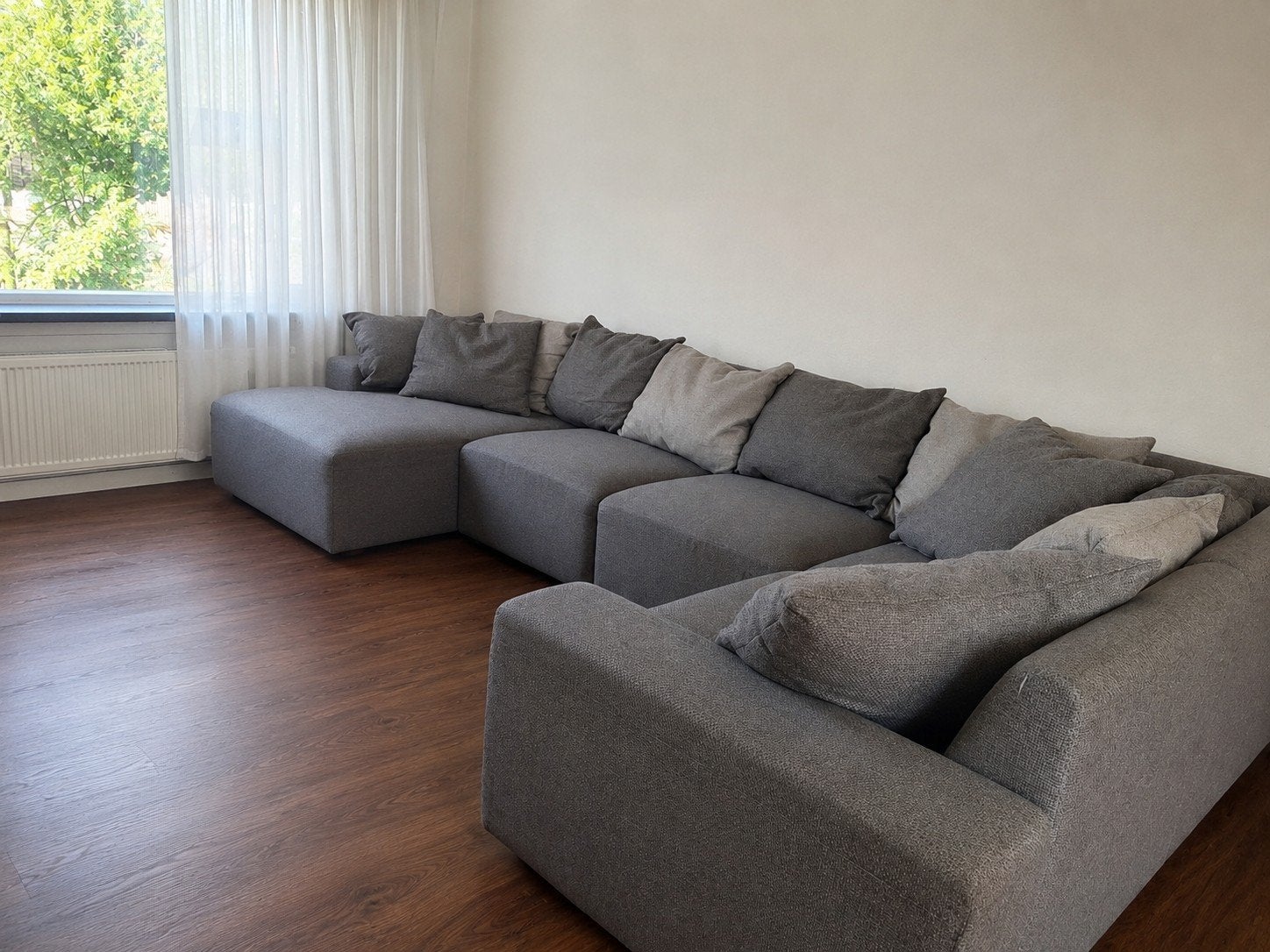 Modulaire Elementenbank - zand, 1x1 meter per element, Huis en Inrichting, Banken | Bankstellen, Gebruikt, 100 tot 125 cm, Hoekbank