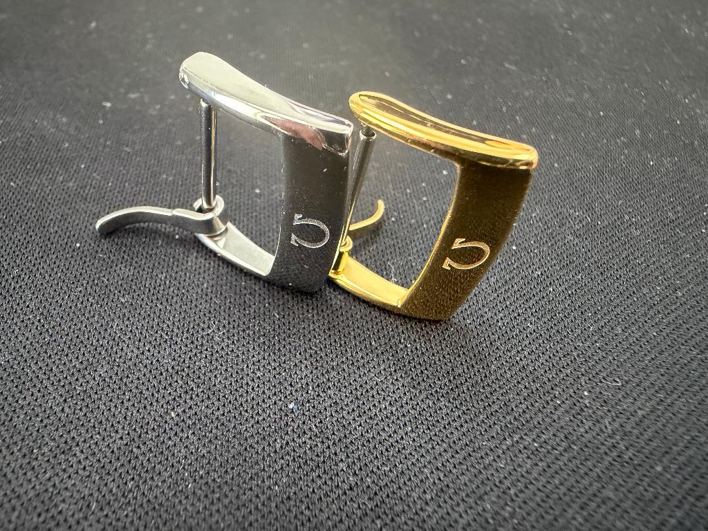 Gouden zilveren Omega gesp met logo gravering, 16 mm *NIEUW*, Leer, Staal, Polshorloge, Nieuw