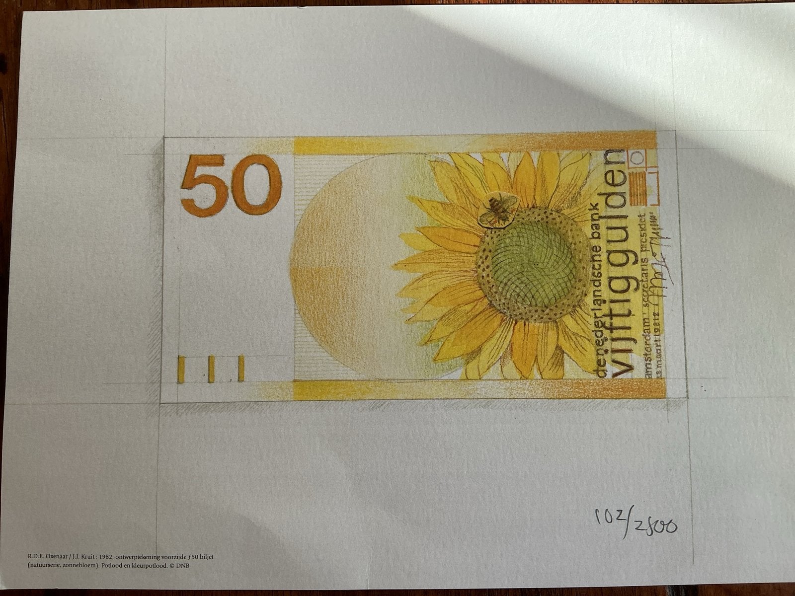 Zonnebloem 50 gulden biljet - Kunstwerk Triodos Bank, Ophalen of Verzenden, Zo goed als nieuw