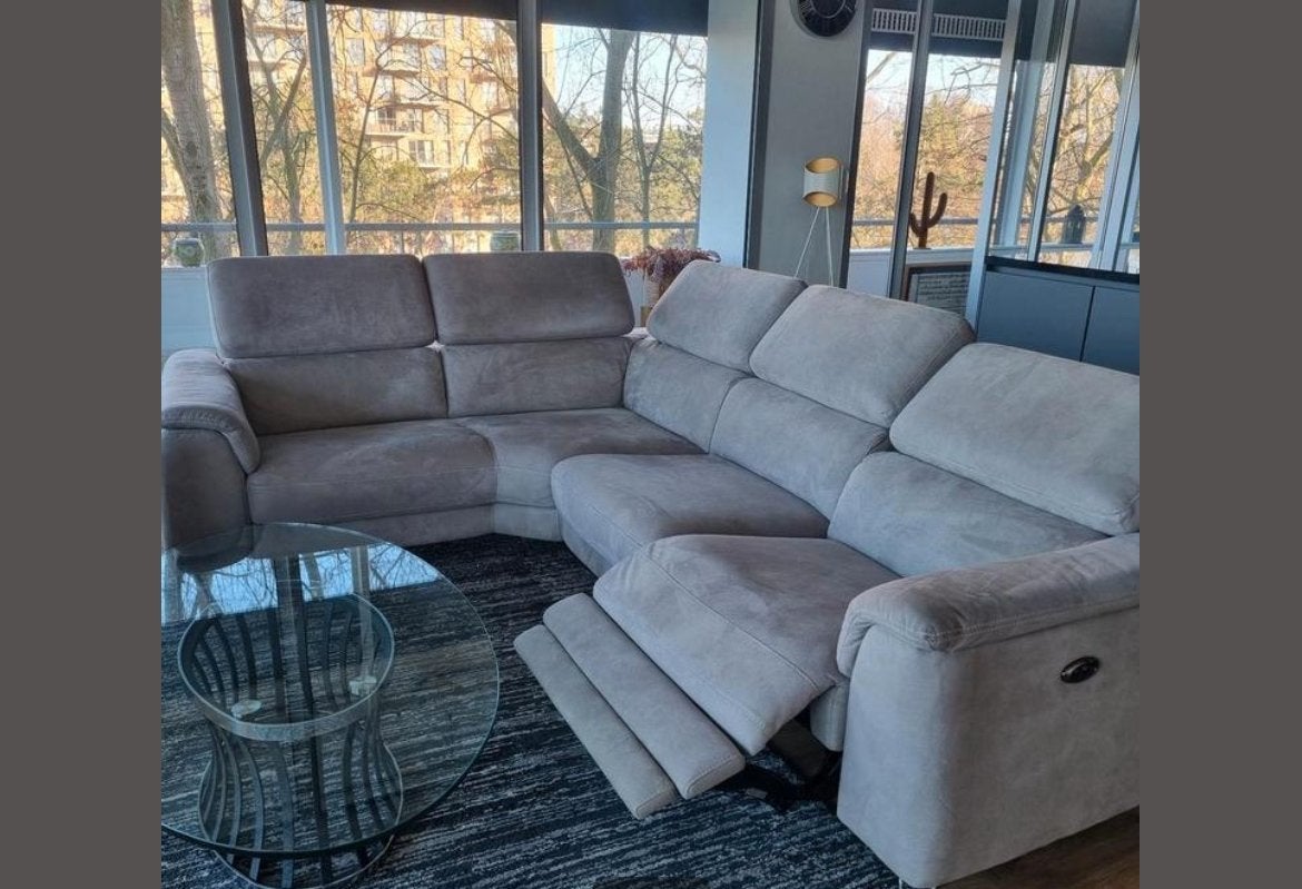 Moderne hoekbank met fauteuil en relaxfunctie, 250 tot 300 cm, Gebruikt, 100 tot 125 cm, Hoekbank