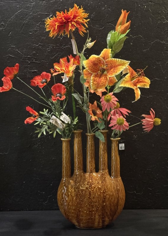 Vaas incl oranje zijde bloemen tulpenvaas vintage stijl VdlM, Huis en Inrichting, Nieuw, Ophalen of Verzenden, Boeket, Inclusief kunstbloemen