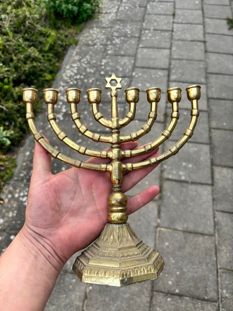 Vintage Koperen Menorah Kandelaar - Joods Ritueel, Ophalen of Verzenden, Koper of Brons