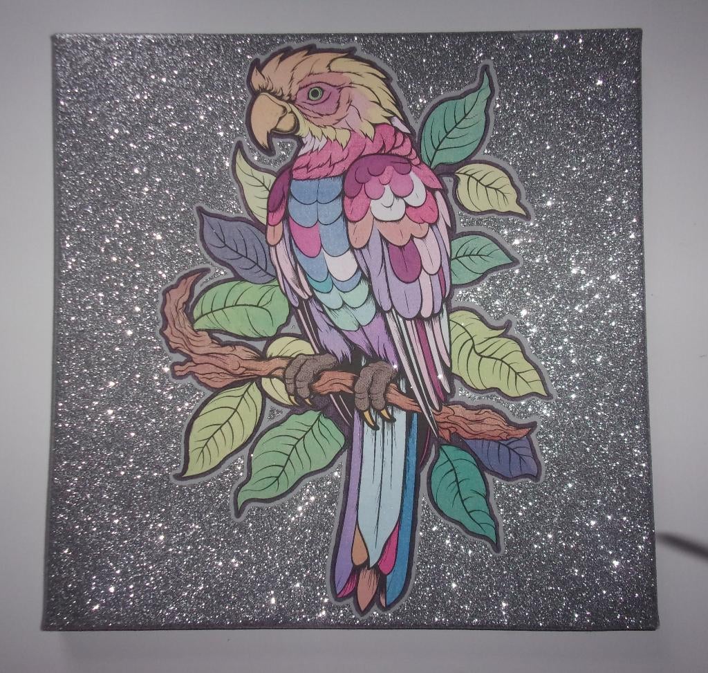 Unieke handgekleurde canvas schilderij papegaai, Ophalen of Verzenden