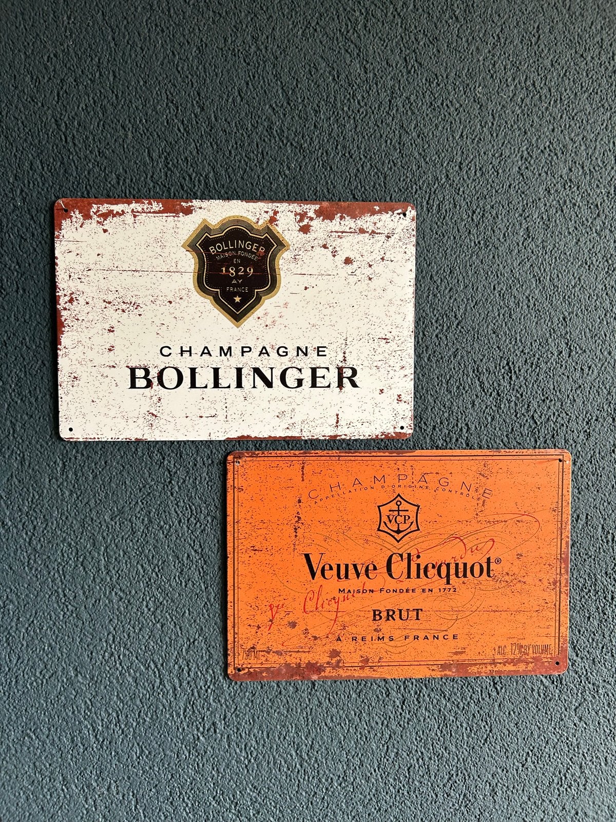 Metalen borden Bollinger Veuve Clicquot 20x30 cm, Vintage, Gebruikt, Meerkleurig, Ophalen of Verzenden
