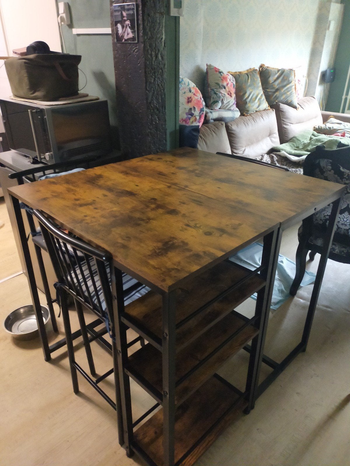Bartafel met 4 krukken - 100x90 cm - Zo goed als nieuw, Ophalen, 50 tot 100 cm, 100 tot 150 cm, Bar