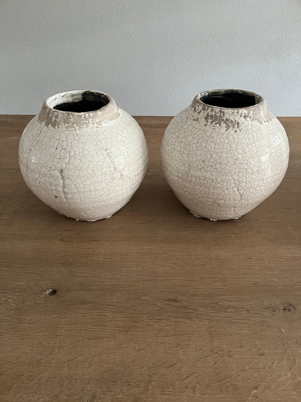 Set van 2 craquelé vazen - Wit/Crème, Antiek en Kunst, Ophalen