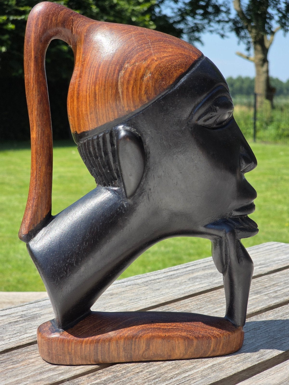 Uniek Afrikaans houten beeld - Hoofd met baard, Ophalen of Verzenden